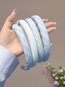 Blue Plaid Hairband Fresh Outspring Korean Style High Hairline Pressed Hair Girl Feeling Spring New Model Headwear Accessories