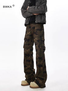 American Style Retro Camouflage Flared Work Pants Womens Mens Multiple Pockets Straight Leg Wide Leg Pants Casual Wear