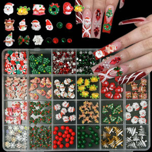 1Box Creative Cute Resin Christmas Series Nail Charms Cartoon Painting Santa Claus Elk House Mixed Nail Art Decorations DIY Nail