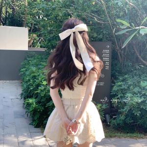 Imported Korean Milk White Butterfly Knot Hairband for Girls with Spring Clip Hair Accessories