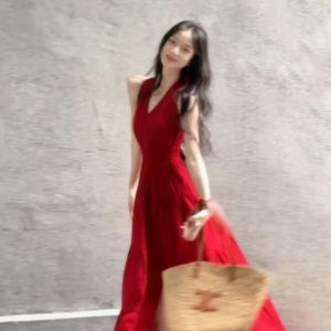 Karrar betsey | Summer Beach Holiday Red Strapless Neck Elegant Waist-defining Dress