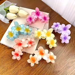 WDS Jepit Rambut Wanita Motif 3 Bunga Kamboja Bahan Akrilik Glossy Jedai Rambut Gaya Korea A33