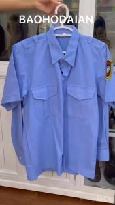Áo bảo vệ tay ngắn màu xanh nước biển vải kate ford