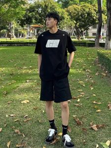 American Street Style Mens Sporty Wide Leg Shorts Pure Color Summer New Trend Loose Straight Cut Sports Five-Quarter Pants