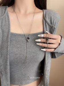 Titanium Steel Pull out Necklace Womens Fashion Versatile Tiger Eye Stone Beaded Neck Chain Personality Temperament Sweater Chain