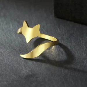 Fox Open Ring Stainless Steel Womens Casual Adjustable Ring Fashion Animal Jewelry Womens and Mens Birthday Gift