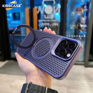 Kisscase Cho Magsafe Khung Trường Hợp Đối Với iPhone 15Promax tản nhiệt Tổ Ong Breatheable Chủ Đứng Chân Đế Không Dây Sạc PC cứng mờ Bao Gồm Tất Cả Các Vỏ vỏ lưng bảo vệ