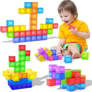 Magnetic Building Blocks Toy Transparent Magnetic Cubes Construction Set Preschool STEM Educational Sensory Toys Gift