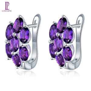 Lohaspie Jewelry Genuine 2.8 Carats Sterling Silver 925 Clip Earring Natural Amethyst Clip Earring Purple Gemstone Earrings With Amethyst Stone Women Fashion Clip Earrings Jewelry