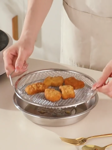 Oil Drain Rack 304 Stainless Steel Mesh Strainer Basket Tray Frying Filter Kitchen Penapis Minyak