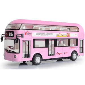 1:36 Scale Double Decker Bus Toy Model Cars Alloy Diecast Miniature Buses Sound Light Doors Opened Pull Back Vehicle Gifts Kids