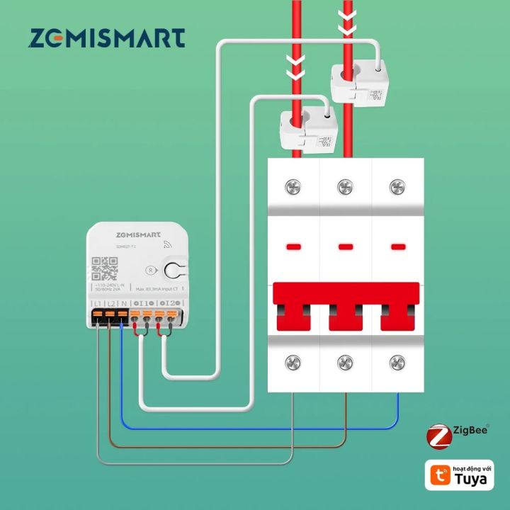 Công Tơ Điện Thông Minh Zemismart Zigbee 120A 2 Pha, Lắp Trên Thanh DIN ...