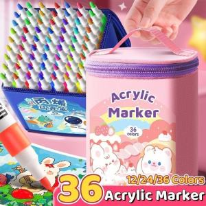 Acrylic Markers 12/24/36 Colors Acrylic Marker Set Art Quick-Drying Painting Pen Waterproof Pen