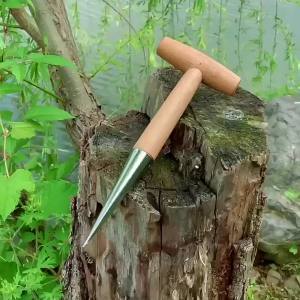 Wood Handle Hand Sow Dibbler Sowing Transplanting Plants Planting Bulbs Digging Gardening Hole Punch Tool