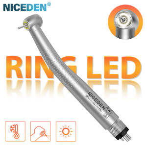 NICEDEN Dental High Speed Handpiece Ring Light Shadowless 5 Water Spray Large Torque Ceramic Bearing Push Button Handpiece for Dentist Dental Equipment