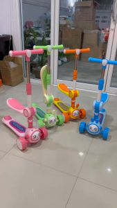 Toykidsshop สกู๊ตเตอร์เด็ก สกู๊ตเตอร์ สกู๊ตเตอร์ขาไถ พับเก็บได้ มีเสียงดนตรี ปรับระดับได้ No.8027