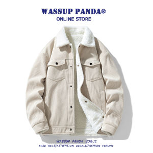 Wassup Panda Thickened Corduroy Cotton Jacket Mens Autumn Winter New Fashion Brand Lamb Velvet Warmth Outerwear Coat