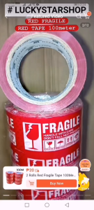 100m and 200m FRAGILE TAPE Red Rolling Sealing Packing Material Sign