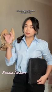 Kemeja Polos Katun Wanita Pakaian Kerja Kantoran Lengan Panjang /  Atasan Wanita Blus Catoon Kasual