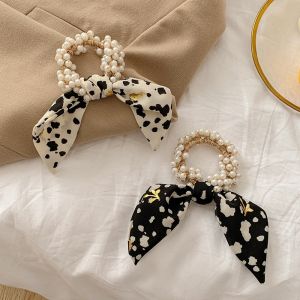 Beaded Butterfly Knot Hair Ties Popular Sash Elastic Hair Bands Girls Summer Fashionable Hair Bands Pearl Hair Ties