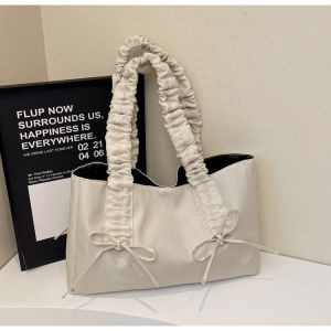 Fashionable Korean Style Butterfly Knot Single Shoulder Bag Large Capacity Pleated Tote Bag Versatile Trendy Handbag for Women