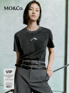 MO&Co. | Summer & Spring Washed-out Cotton T-shirt with Dolphin Print