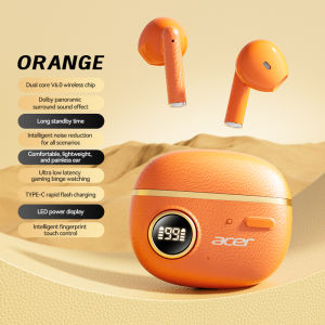 Acer OHR544 Leather Texture Semi-In-Ear TWS Wireless Bluetooth 6.0 Earbuds HiFi Stereo ENC Noise Cancelling Headphones with LED Display & 12H Battery
