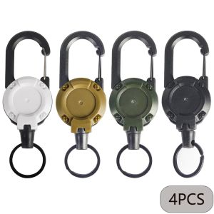 Retractable Heavy Duty Pull Reel Carabiner Strong Steel Wire Rope Buckle Spring Key Ring Outdoor Sporty attachment Keychain Tool
