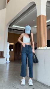 กางเกงยีนส์ผู้หญิงผ้ายืดขาเต่อเอวสูงมีสองกระดุมมี S-5XL เป็นสินค้าชุดที่คุณค่า ผิวหนัง ที่น่ารัก ที่ประหยัดสี