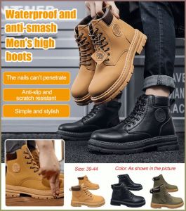 Mens High Boots Thick Bottom Waterproof High Top Martin Boots Retro Casual Breathable Short Boots