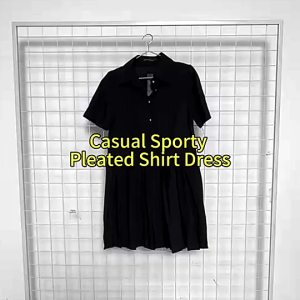 Korean Style Plus Size Polo Neck Pleated Mini Dress Casual Loose For Women  2424