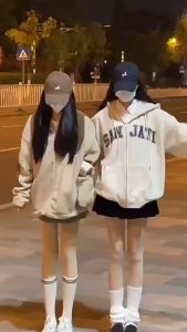 Korean Style Womens Hoodie Cardigan Coat Apricot Zipper Sweater Loose Coat Letter Print Long Sleeve Thicken Hoodie Clothes