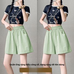 MiiOW | Quần short công sở cạp cao cho nữ MiiOW Quần short cotton co giãn năm mảnh dáng rộng thoải mái mùa hè 2025