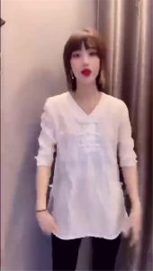 Influencer Picks Chiffon Shirt Womens Half Sleeve V Neck Pullover Student Regular 2021 Chinese Style Summer Tops Tide