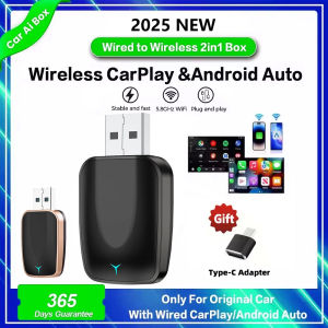 New Wired To Wireless Carplay Android 2 In 1 Automatic Adapter Car Gadget Smart Box Plug and Play 5Ghz Wifi Fast Connection