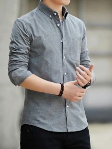 White long sleep for Men Polo Shirt Casual Formal Shirts pure cotton high-quality office shirt