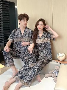 Bộ Đồ Ngủ Lụa Băng in Họa Tiết Bướm Cho Cặp Đôi D Home Black Gold Bộ Đồ Ngủ Mùa Hè Cho Nữ Bộ Đồ Ngủ Ba Mảnh