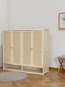 Shoe Cabinet Bamboo 2Doors 7/8/10Layers Rattan Door Breathable Bamboo Shoe Cabinet Rack
