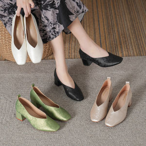 Elegant French Style High Heels Fashionable New Chinese Nationalism Genuine Leather Slip-On Womens Retro Trendy Grandmother Shoes