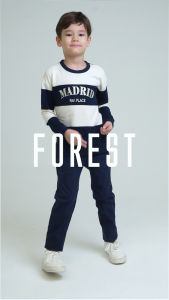 Forest Kids Boy Cut & Sew Long Sleeve Sweater Boys Embroidery Striped Tee | Baju Budak Lelaki Lengan Panjang - FK20250