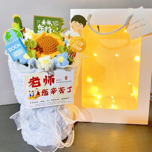 Handmade Knitted Sunflower Bouquet for Teachers Day Gift Creative DIY Woolen Arrangement Male Female Teachers Kindergarten