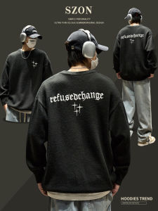 เสื้อสเวตเตอร์ถักชายฤดูหนาวสไตล์อเมริกัน เสื้อชั้นในลายปัก ทรงหลวม คอกลม แขนยาว แฟชั่นสตรีท เสื้อผ้าทำงาน