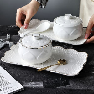 Cốc Nấu Canh Bằng Gốm Sứ Có Nắp Đậy Hình Trái Tim Dùng Để Nấu Canh Súp Và Món Tráng Miệng Thương Mại Nhỏ Dùng Trong Nhà Hàng