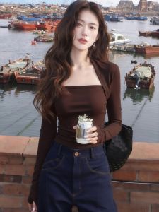 V.C.I | Slimming Squared Neck Brown Top
