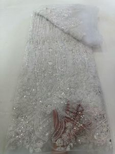 High Quality African Beads Lace Fabric 5 Yards French Nigerian Groom Sequins Lace for Wedding Party Dress Sewing