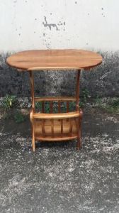 OTOPMAISAK  โต๊ะวางของไม้สัก ขนาด 39*60*60 ซม. โต๊ะกระเช้าสีดาวงรี ไม้สัก