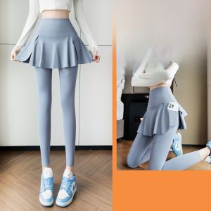 MiiOW | High Waist Yoga Skirt Pants Womens Fitness Running Slimming Nine Point Base Pants Casual Sports Cycling Pants Fake Two-Piece