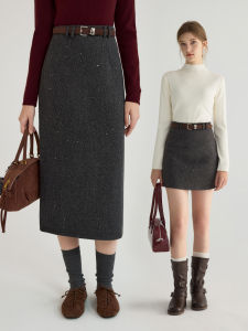 Váy Chữ a Cạp Cao EGGKA Phong Cách Pháp Thanh Lịch Váy Midi Cạp Cao Váy Công Sở Mùa Đông Váy Chữ a Ôm Sát Cơ Thể