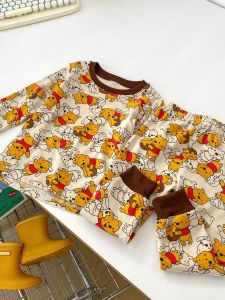 Cute Long Sleeve Childrens Home Clothes Set for Boys And Girls Spring Autumn Cotton Polyester Didi Ni Baby Sleepwear