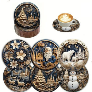 6 Christmas snowman print pads suitable for daily family party decoration office and anti-slip wooden coasters